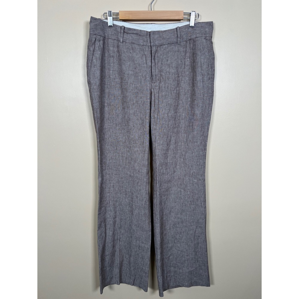 Banana Republic Martin Fit Pants Womens 14 Brown Martin Fit Striped Linen Pants